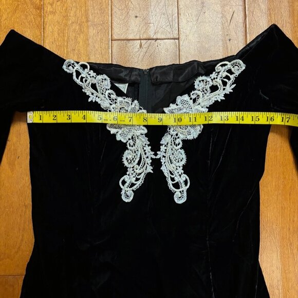 Vtge Jessica McClintock Gunne Sax Dress 11/12 Blk Velvet Lace Beaded 80's Witchy - Picture 11 of 16